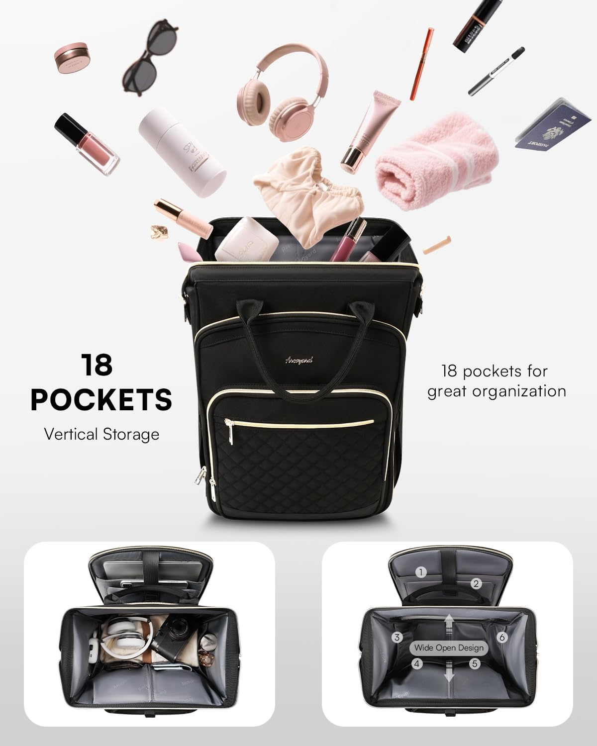 Arcoyard Rolling Backpack for Women, 16 Inch Travel Backpack with Wheels, Vertical Storage Wheeled Laptop Backpack - Grey Brown image number 6