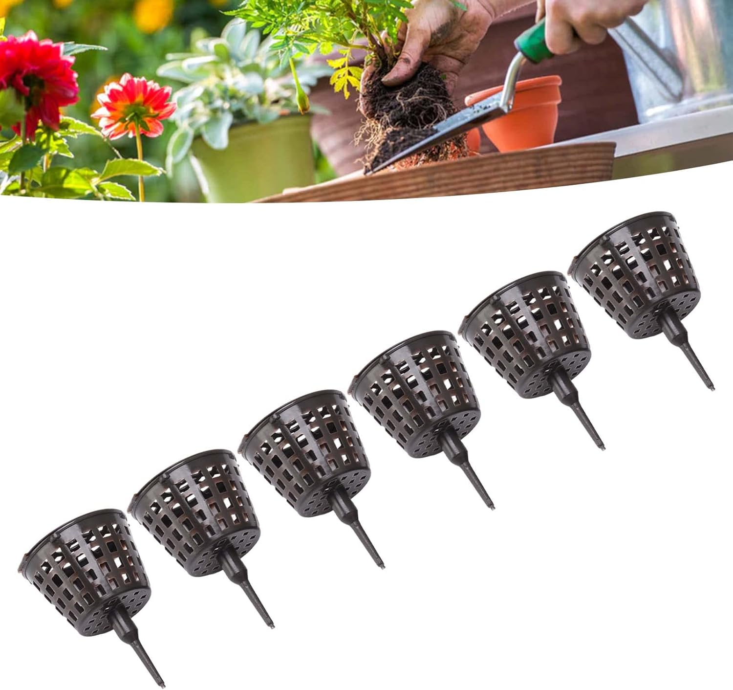 Plastic Fertilizer Mesh Basket with Lid, 100PCS, Easy to Use, Long Service Life for Succulent Orchid Bonsai (Large Size with Lid) image number 1