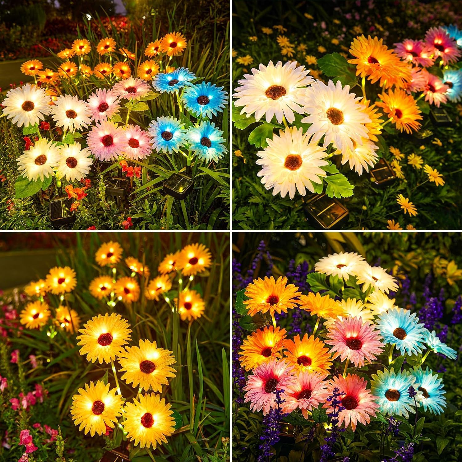 4Pack Solar Daisy Lights, Upgraded Outdoor Garden Decor, 16 Glowing Daisy Flowers & Stems, Waterproof Auto On/Off Solar Flowers Light for outside Garden Yard Patio, Multicolour image number 5