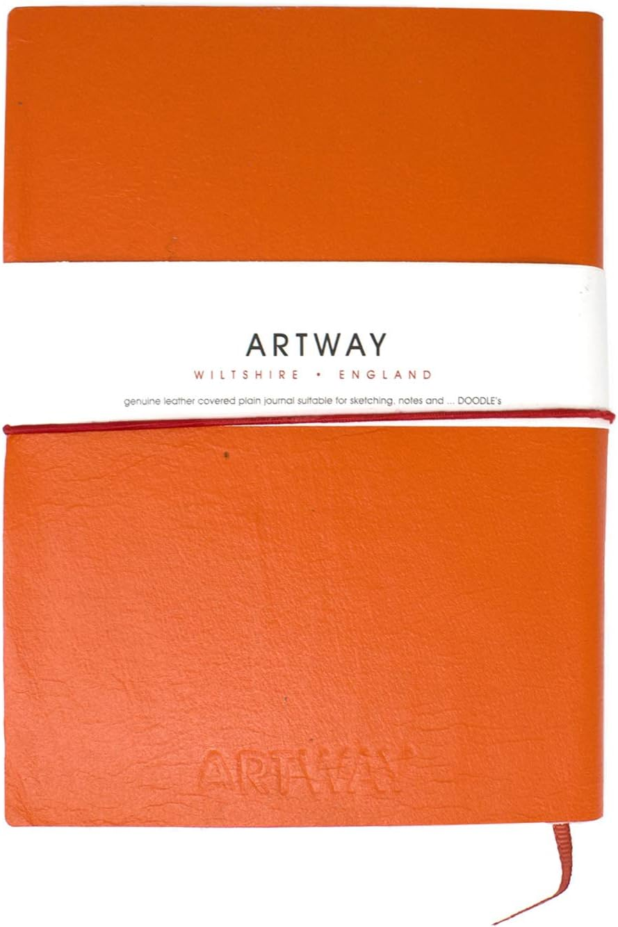 Artway Doodle - Orange Leather Journal/Sketchbook - 150Gsm Cartridge Paper - 175 X 125Mm - 82 Pages - Mandarin