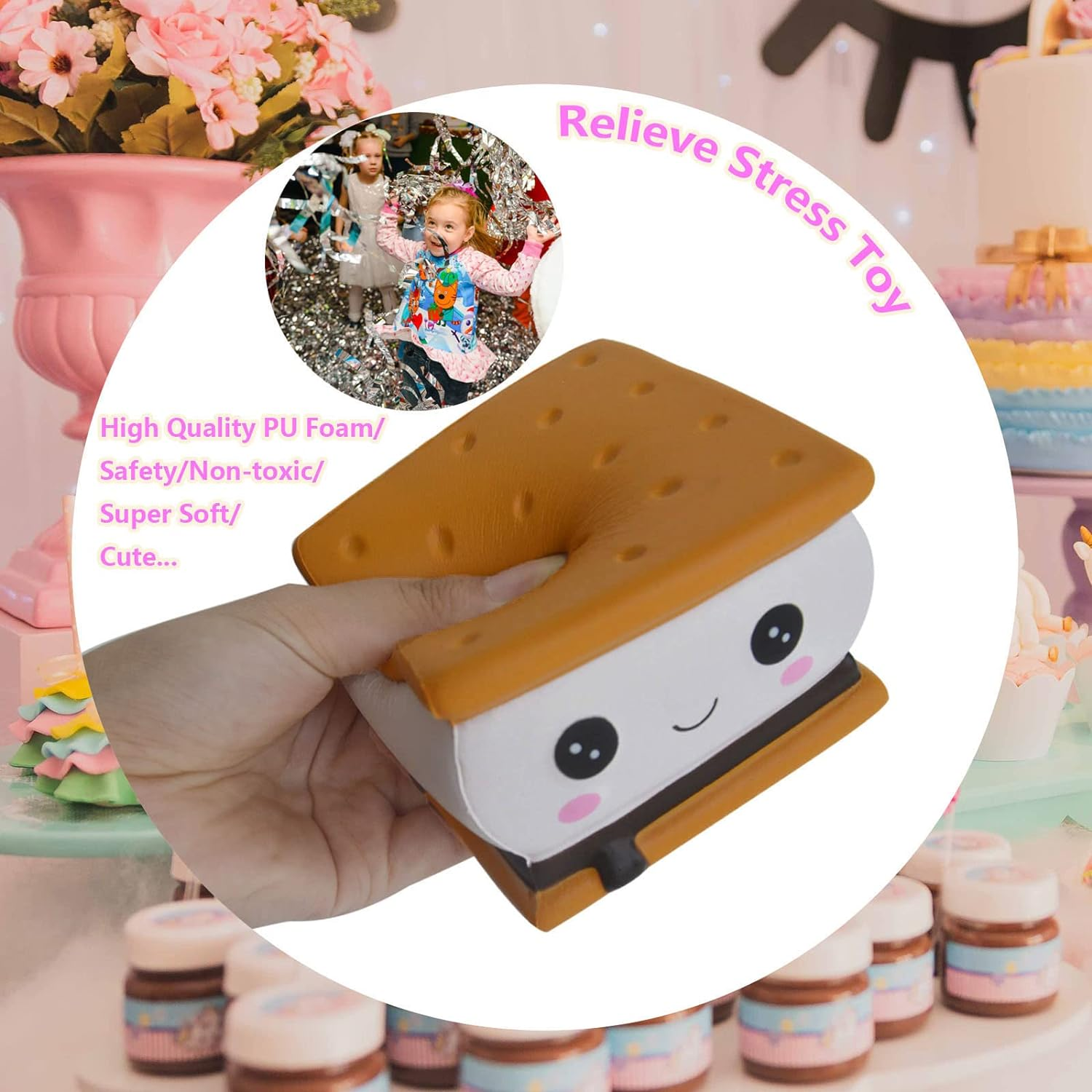 ASMFUOY Smore Slow Rising Squishies Toy for Kids, Cute Sandwich Cookie Stress Relief Simulation, Lovely Squishy Squeeze Toy