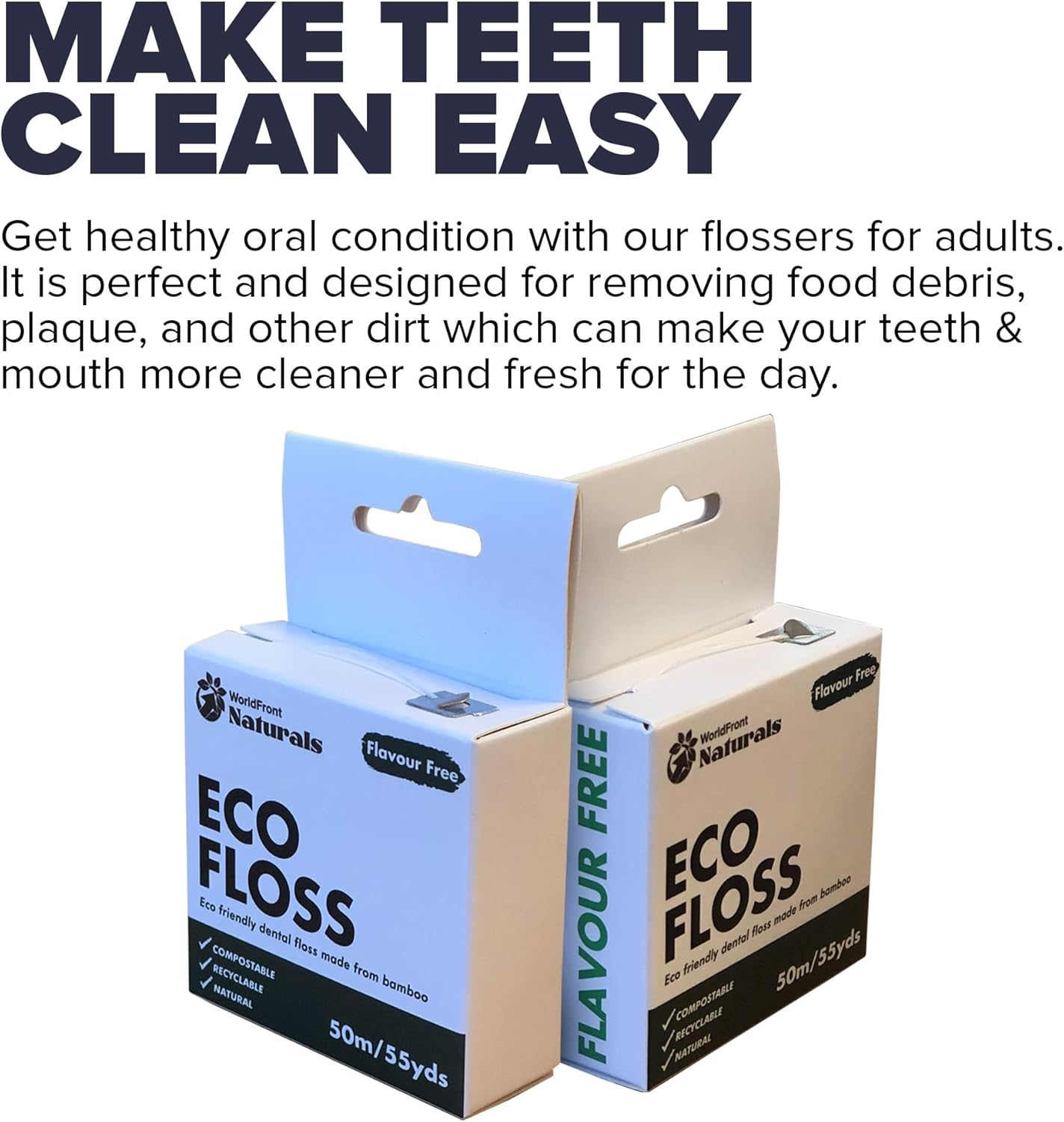 Naturals Dental Floss for Teeth Clean, Removing Plaque & Food Debris - Biodegradable White Unflavored Tooth Flosses Made of Organic Bamboo - Compostable Plastic Free Packaging - 50M image number 6