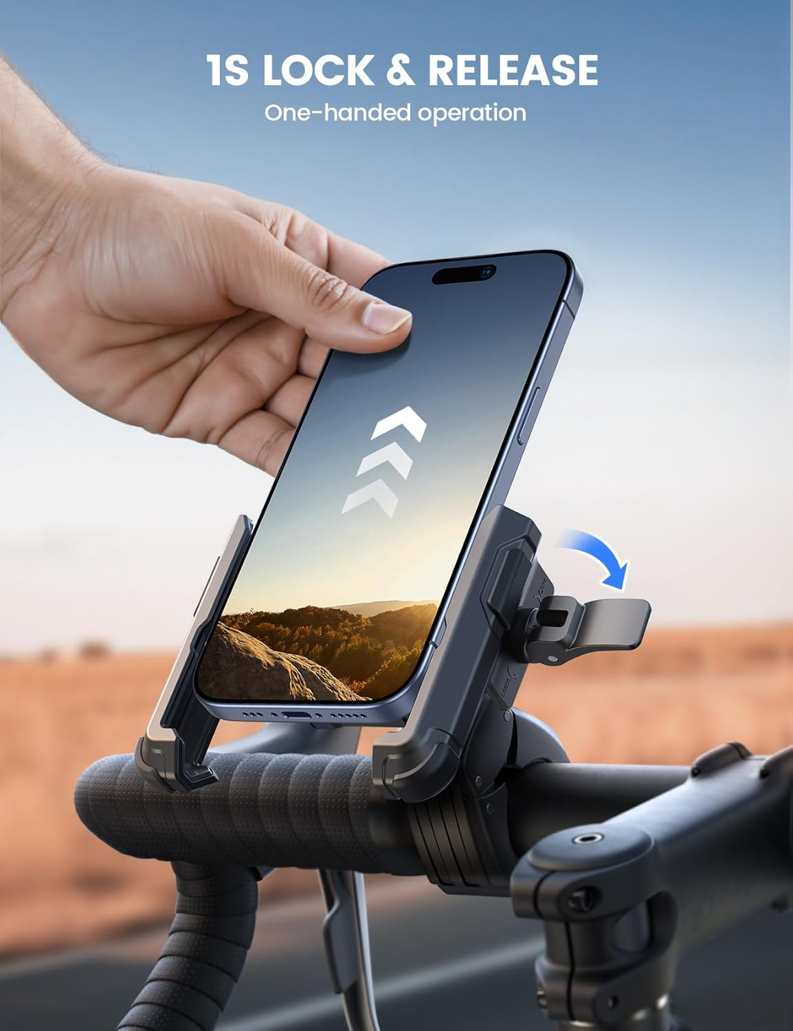 Lamicall Motorcycle Phone Mount Holder - [Camera Friendly] [1S Lock] 2025 Upgrade Bike Phone Holder Handlebar Clamp, Bicycle Scooter Smartphone Clip, for Iphone 16 15 14 Pro Max, 13 12 Mini Plus image number 1