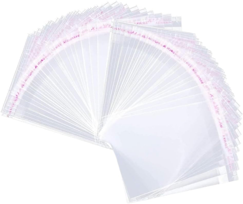 Wizefolk 200 Clear Cellophane Bags, 8 X 12Cm Self Adhesive Plastic, Resealable Gift Biscuit Bakery Packaging for Cake, Candy, Jewelry, Crafts image number 1