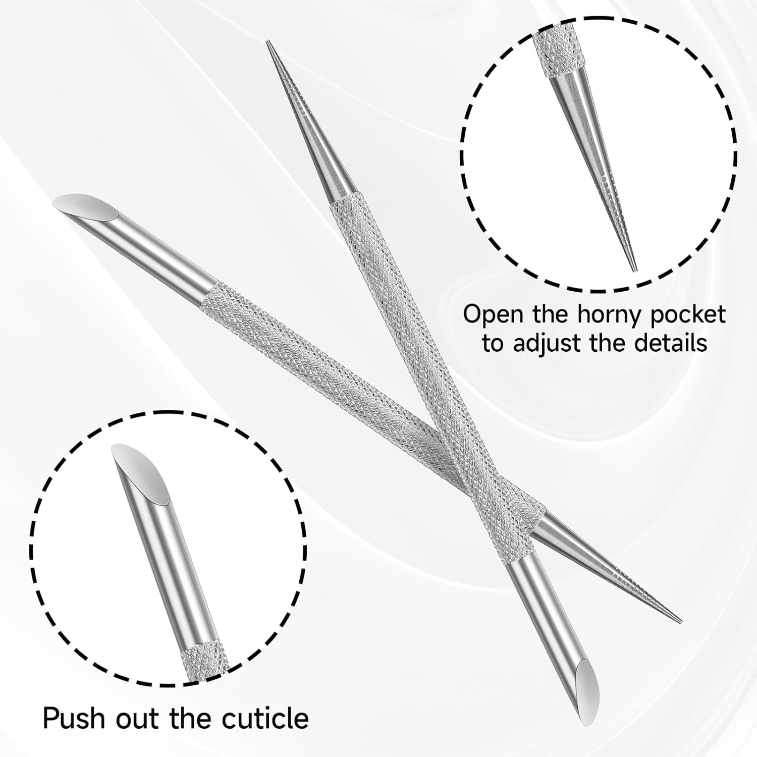 Qianyu Pack of 2 Professional Cuticle Pusher Gel Nail Polish Remover Kit Stainless Steel Nail Pusher Full Metal Cuticle Pusher for Manicure Pedicure Nail Cleaner Cuticle Remover (12.5 X 0.58 Cm)