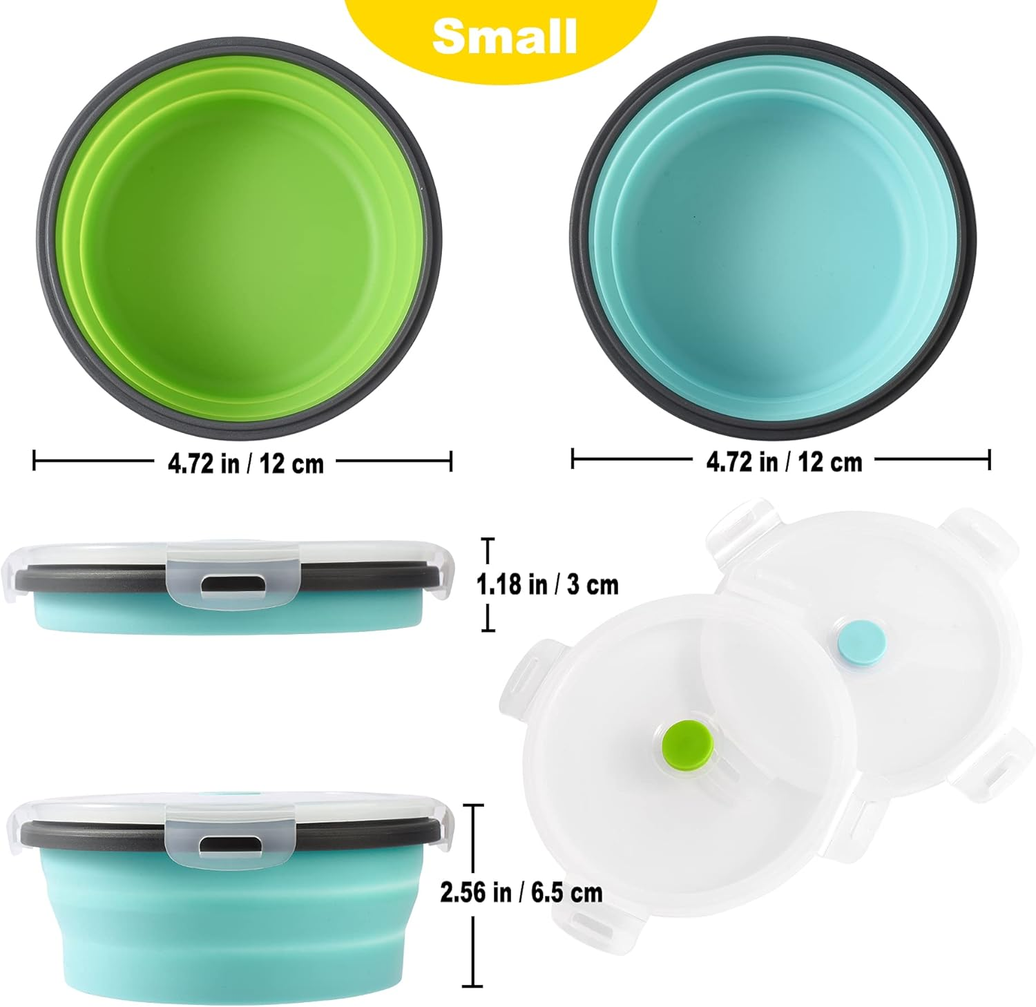 Collapsible Dog Bowls with Lids, 2 Pack Travel Dog Bowls for Small Size Dogs, Silicone Portable Dog Food Bowls Water Cup Cat Bowls Dish for Camping Traveling Walking, 12 Oz 350Ml image number 5