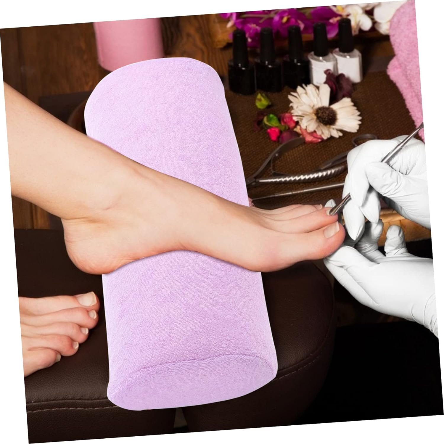 Manicure Nail Art Hand Cushion Wrist Pillow Semi-Circle Cushion Purple Portable Nail Art Hand Support for Salon Use image number 6