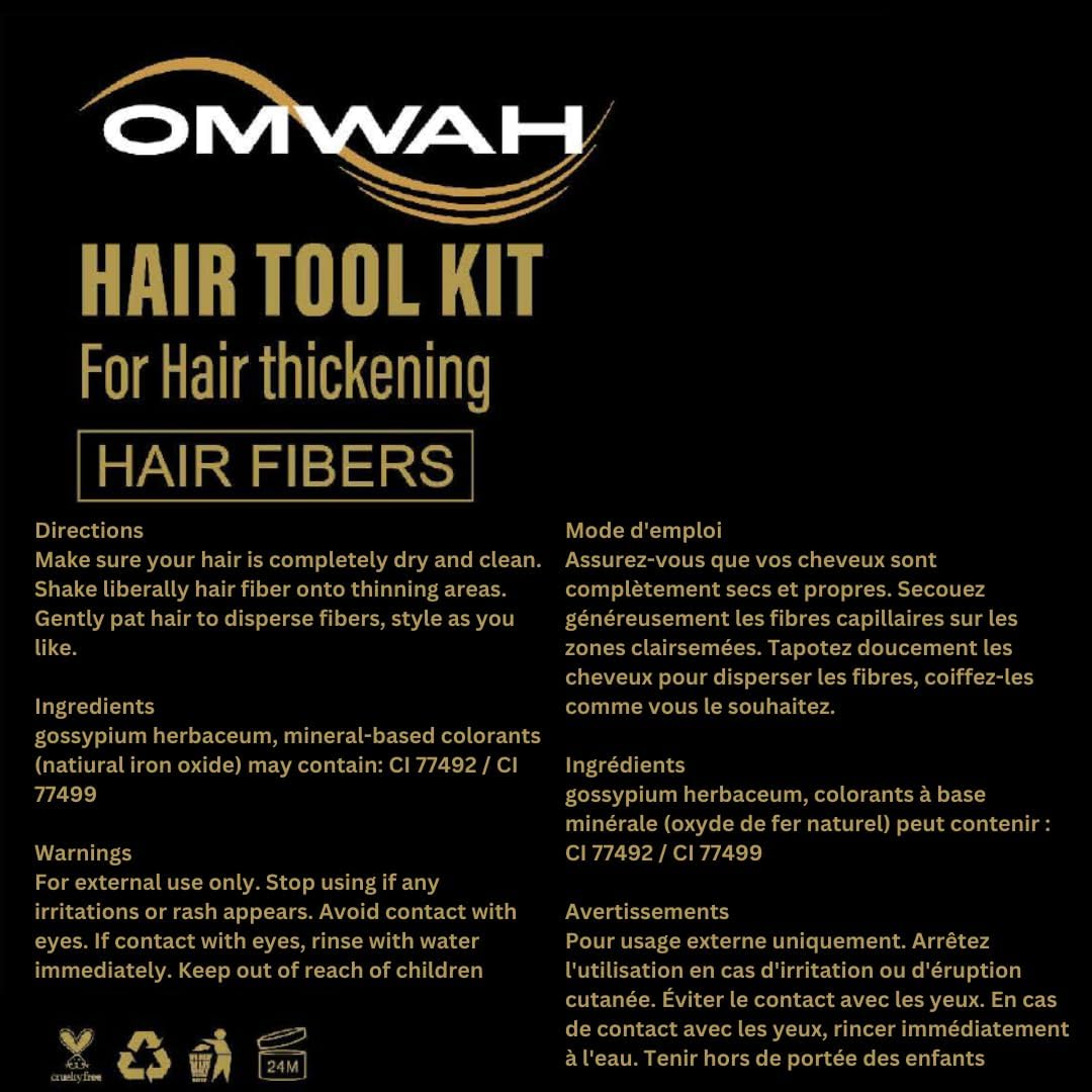 OMWAH Hair Fibers for Thinning Hair Men - 2-In-1 Kit 27.5G, Hair Building Fibers & Spray Applicator, Natural Thick Hair Filler, Conceals Hair Loss (Medium Brown, 27.5G)