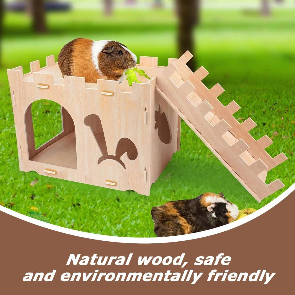 Natural Wooden Rabbit Hutch House with Ladder - Durable & Safe Mini Pet Shelter for Rabbits, Hamsters, Guinea Pigs - 13.7"X16.5"X13.3" - Minimalist Design image number 1