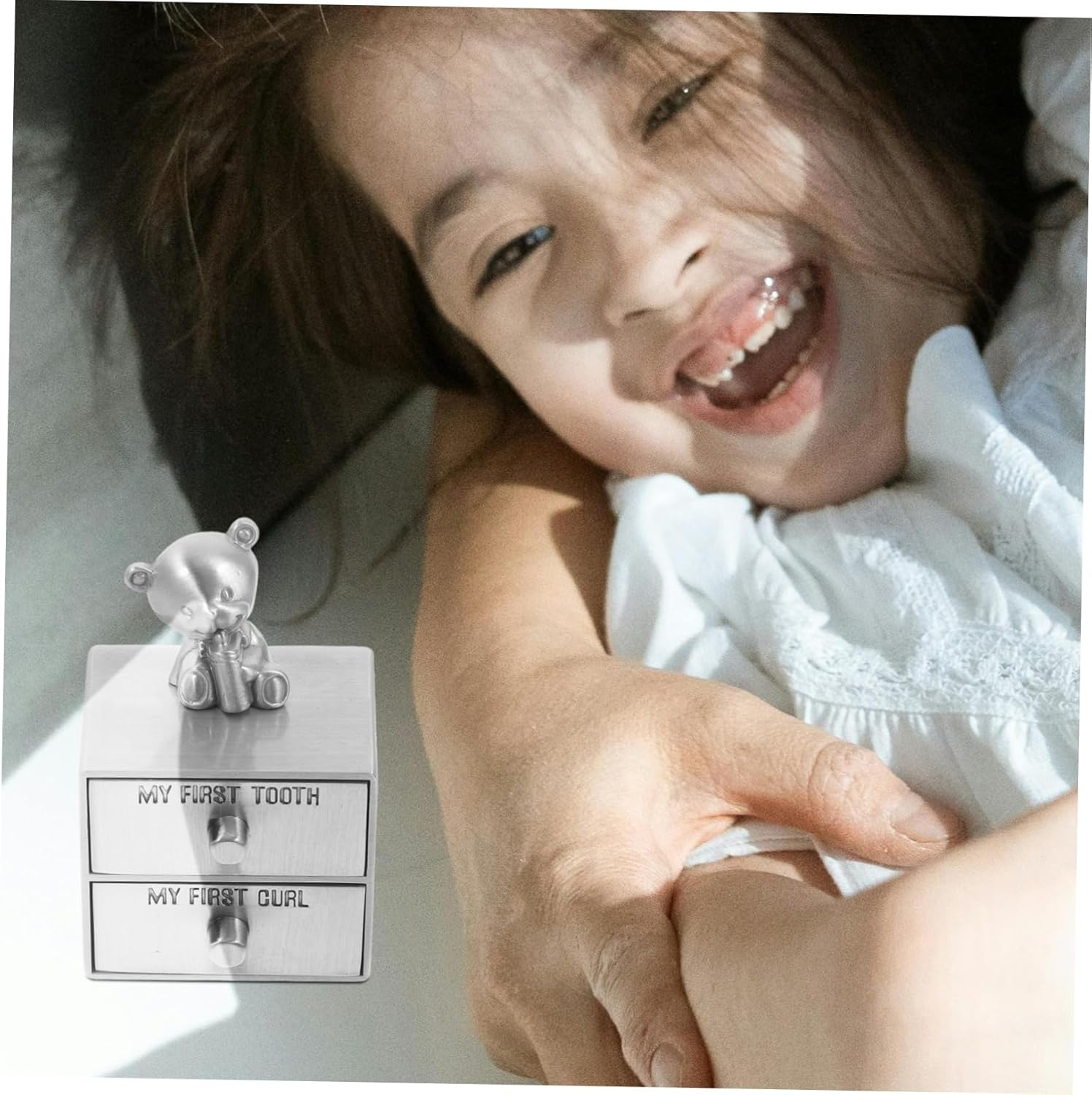 Tooth Keepsake Box Drawer Type First Tooth Holder Fetal Hair Storage Adorable Nursery Decor Lightweight Durable Design for Storing Precious Memories image number 2