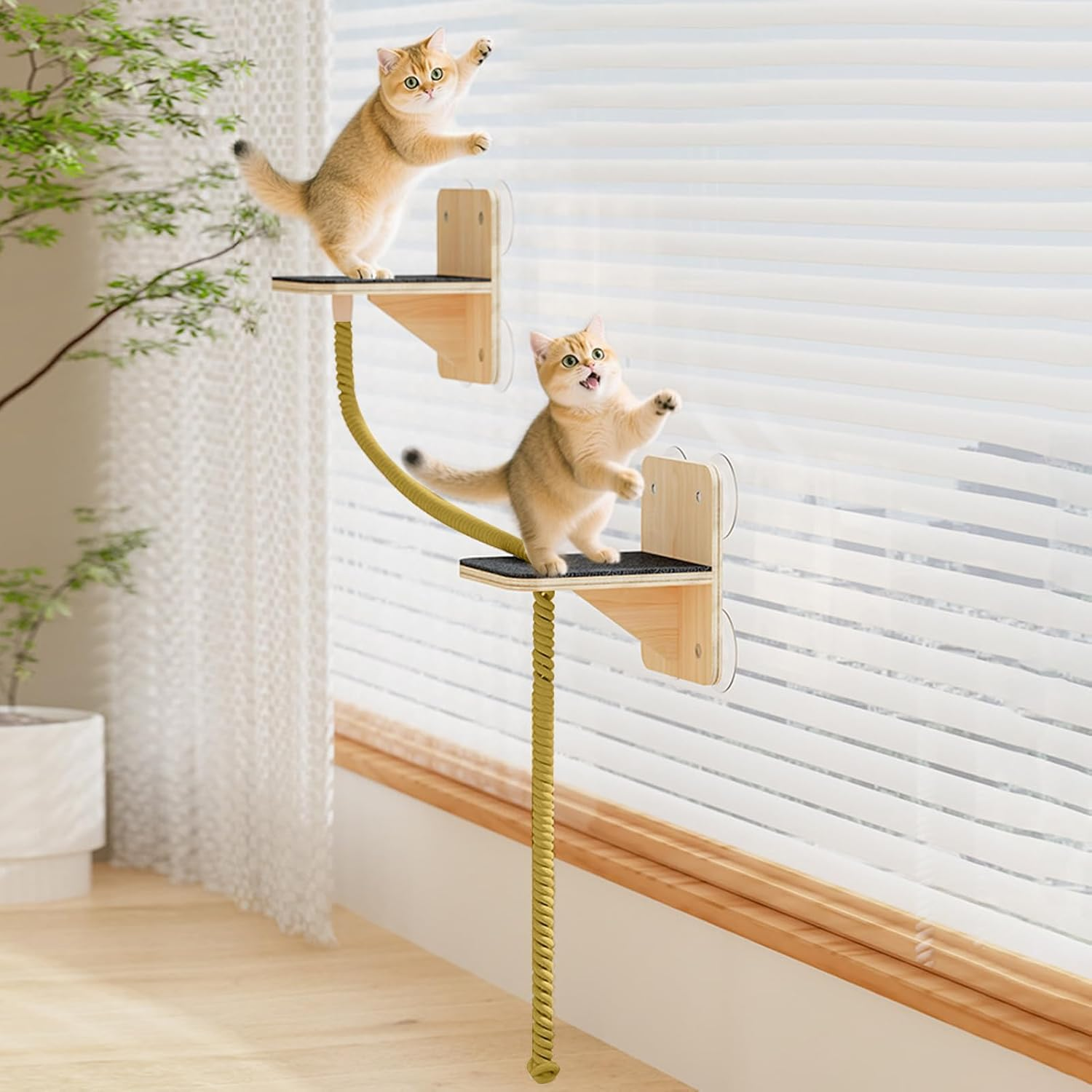 Wall Cat Shelves,Indoor Cat Wall Shelves Tree Tower - Natural Toys Perch Tree Scratching Tower Stairs for Window Home Play Indoor Outdoor image number 2