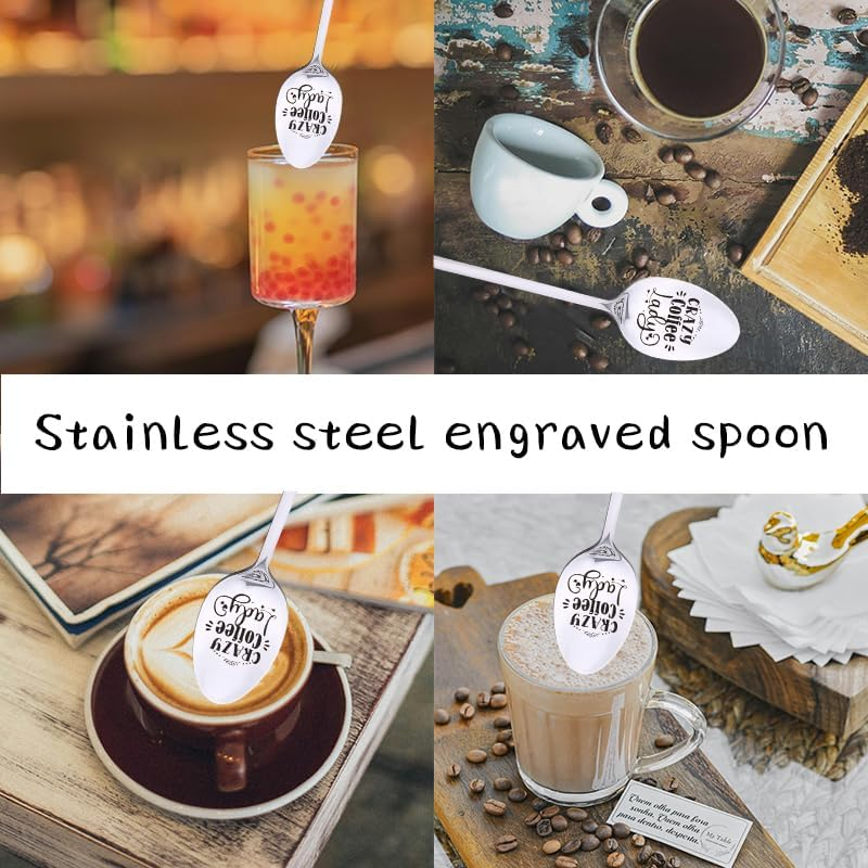 Crazy Coffee Lady Spoon Gifts for Best Friend Christmas Xmas Gifts for Daughter Mom Coffee Lover Gifts for Girlfriend Wife Birthday Gifts for Coffee Lovers Bestie Sister Coffee Spoon for Girls Women image number 2
