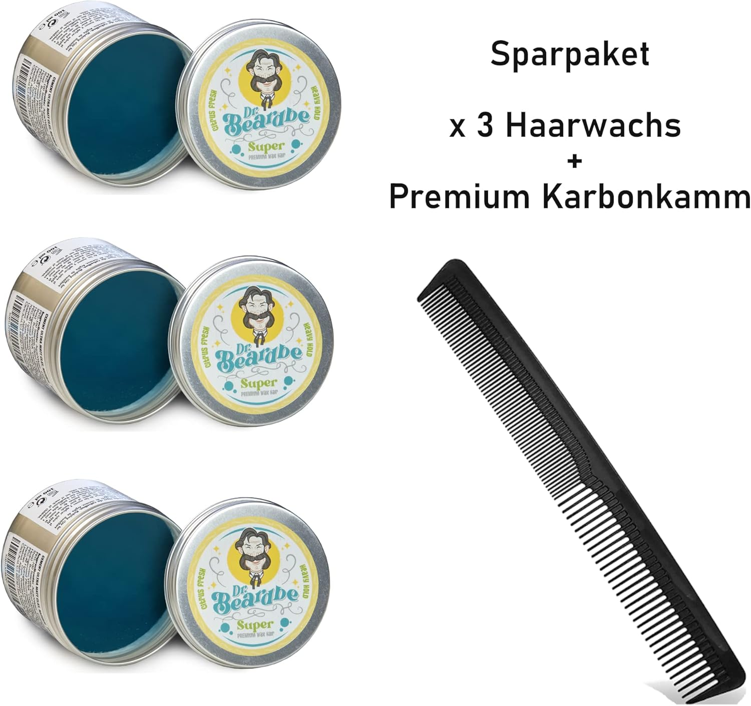 BEARDBE Super Strong Hair Wax Pack for All Hair Types with Gift Comb, Citrus Aroma and Extra Strong Hold, Intense Shine (Super Strong) image number 3