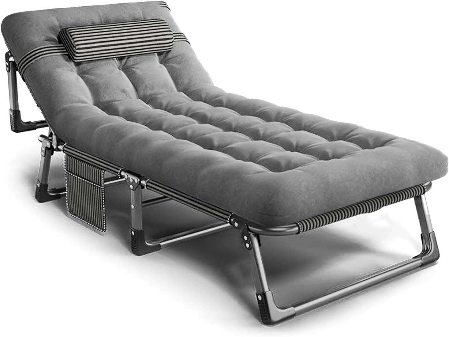 WAKYME Outdoor Lounges Chair Foldable Camping Chair, Adjustable Reclining Patio with Thick Padded, Lounge Chair for Outside, Folding Camping Chair for Garden, Lawn, Beach (Grey)