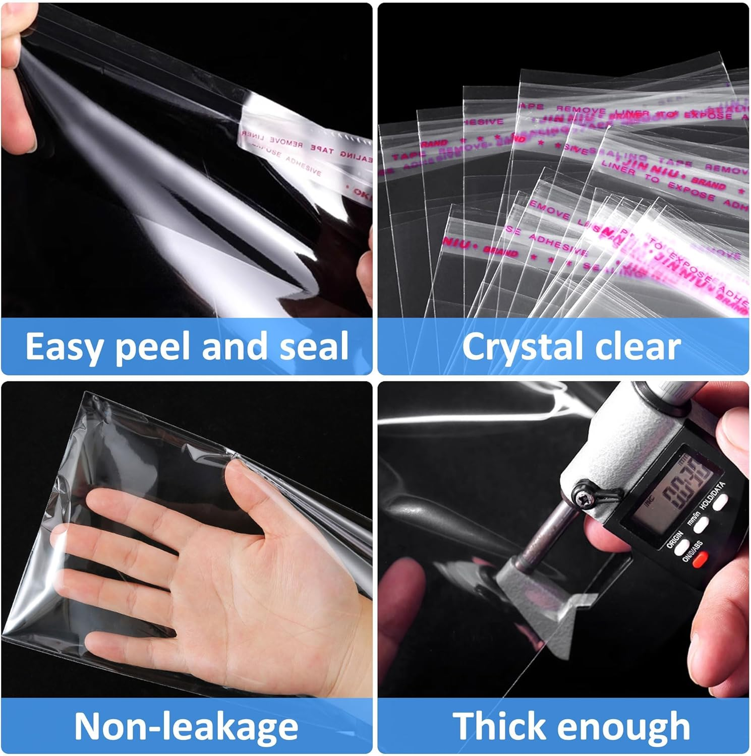 200 Pcs Clear Self Sealing Cellophane Bags,10X15Cm（4X6Inch） Cookie Bags Resealable Cellophane Bag for Packaging Cookies, Candy and Products (Clear, 10X15Cm) image number 3