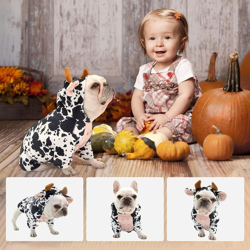 NACOCO Dog Halloween Cow Costume - French Bulldog Funny Cow Holiday Outfit Cute Hoodie Halloween Costume for Pet Puppy Small and Medium Dog (XL) image number 1