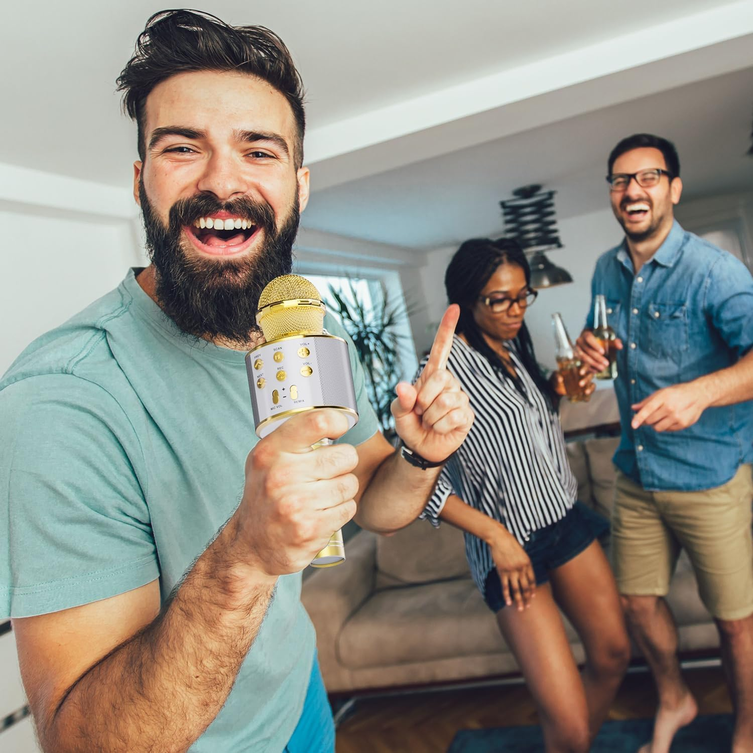 Kids Wireless Karaoke Microphone Machine,Bluetooth Microphone Toys for Girls, Birthday Gifts for Girls Boys 3 4 5 6 7 8 9 10 11 12 Year Old Kids Toys, Home KTV - Gold Color - Gold image number 5