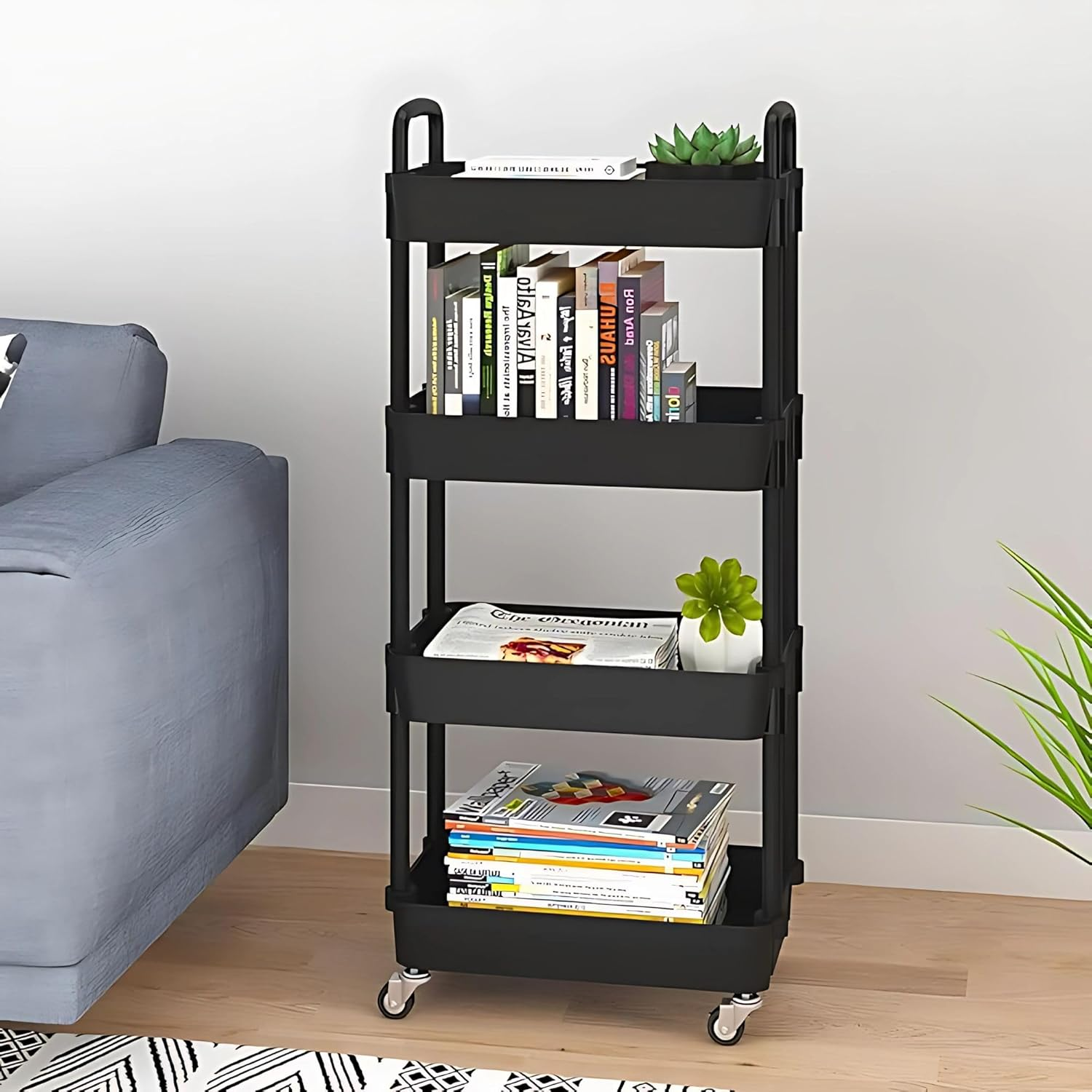 Opal Abode - 4-Layer Storage Trolley with Lockable Wheels &ndash; Slim Rolling Utility Cart Organizer for Kitchen, Bathroom, Office & Laundry &ndash; Mobile Storage Rack with 4 Tiers &ndash; Space Saving Shelf Unit. image number 2