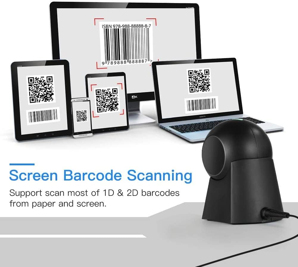 Eyoyo Hands-Free 1D 2D Desktop Barcode Scanner, QR Barcode Reader Support Screen Scanning Platform Scanner for Warehouse, Supermarket, Retail Store, Bookstore Pos System image number 2