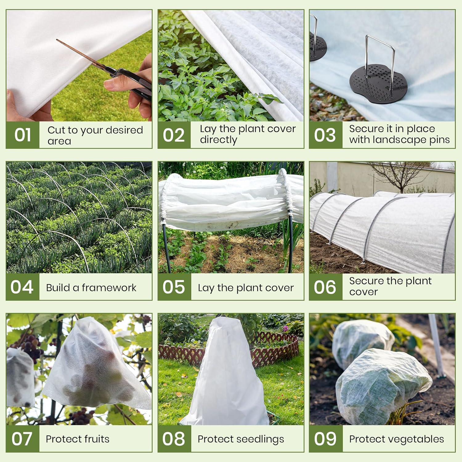 2.4 X 10 M Plant Fleece Frost Protection - Heavy Plant Protection Anti-Frost Cloth Winter Protection Garden Cloth for Vegetables Flowers Non-Woven Fabric Cover against Birds and Insects image number 2