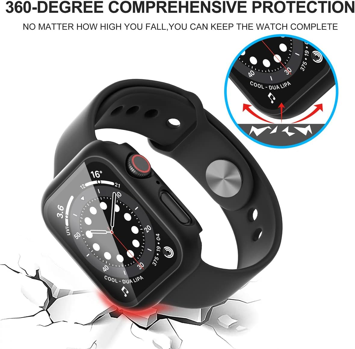 Diruite 2-Pack for Apple Watch Series 9/8/7 41Mm Screen Protector Case, All-Around HD Tempered Glass Ultra-Thin PC Hard Matte Protective Cover - Black image number 6