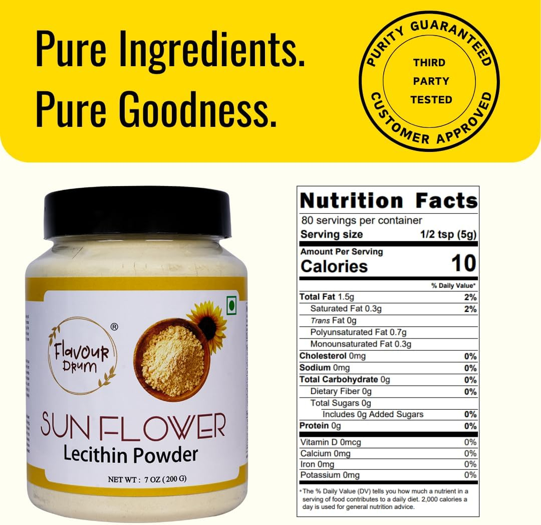 Flavour Drum Sunflower Lecithin Powder (7Oz / 200G) | Non-Gmo Natural Emulsifier for Smooth Texture in Baking & Beverages image number 2