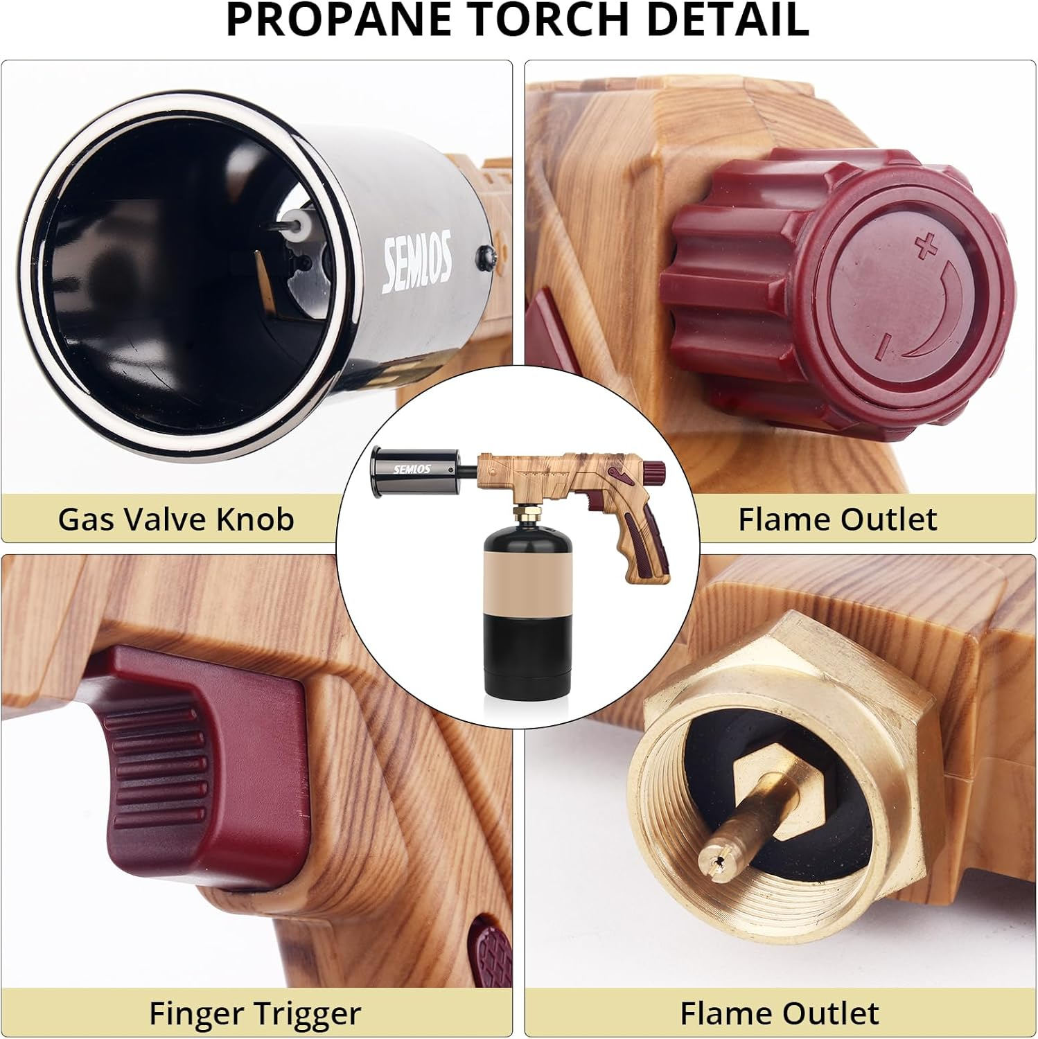 Semlos Propane Torch - Kitchen Torch - Powerful Grill Gun - Charcoal Lighter - Campfire Starter - Sous Vide - Chef Blow Torch for Searing Steak & Creme Brulee & Bbq(Propane Tank Not Included) image number 1