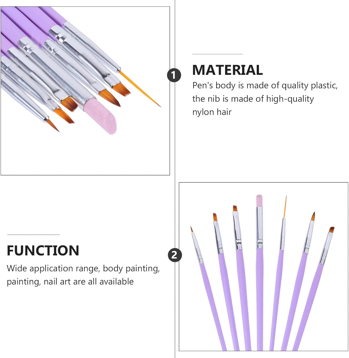 SEWACC 7 Pcs Nail Art Design Brush Pen Set, Professional Manicure Tools Liner and Dotting Brushes for Crystal Gel Sculpting and Detailed Nail Painting image number 1
