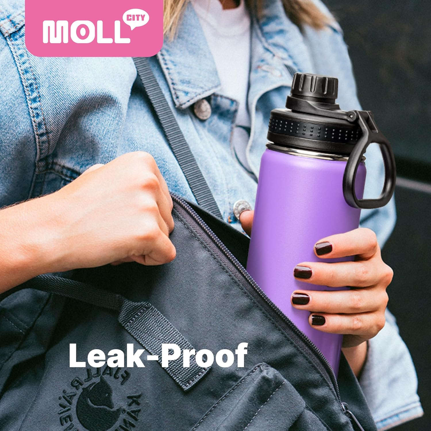 Mollcity 530ML Insulated Water Bottle-Stainless Steel Vacuum Wide Mouth Sports Water Flask with Silicone Boot-Reusable Metal Leak Proof Travel Water Bottle for Girls Boys(Grass Green) image number 5