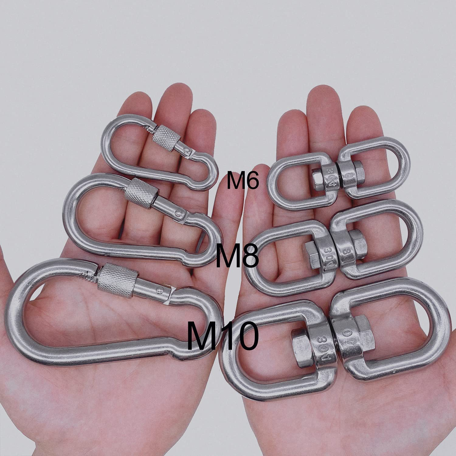 2+1 Heavy Duty 304 Stainless Steel Swivel Ring Double Ended Swivel Eye Hook with SUS304 Snap Hooks for Web Tree Swing, Therapy Swing, Aerial Dance, Swing Spinner Hanger, Reliable and Safe (M6) image number 2