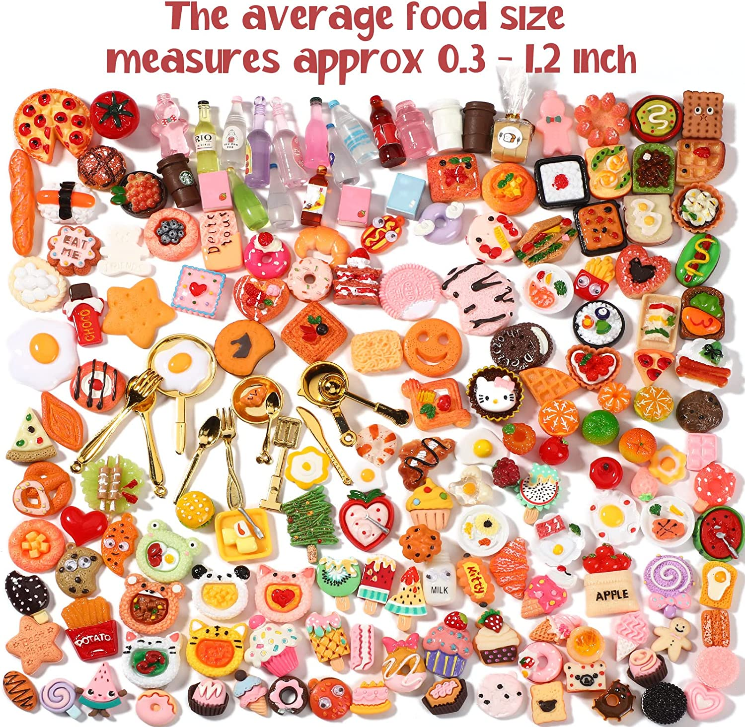 Skylety 180 Pieces Miniature Food Drinks Toys Mixed Resin Foods Dollhouse Kitchen Play Food Mini Food Toy Set for Adults Teenagers Pretend Cooking Game Doll House Decoration image number 2