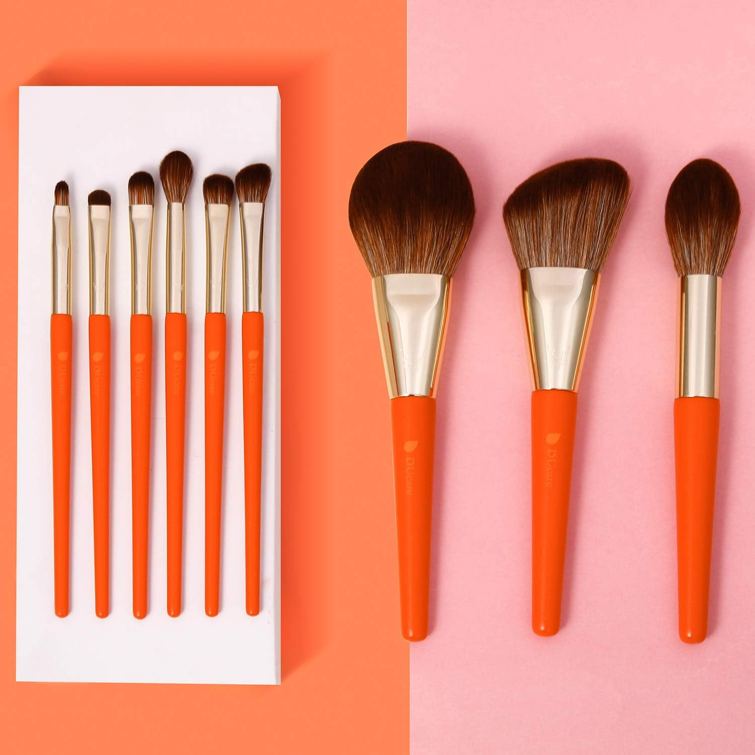 Ducare Makeup Brushes 9Pcs Makeup Brush Set with Bag Premium Synthetic Kabuki Foundation Eyeshadows Brushes Blending Face Powder Blush Concealers Eye Shadows Make up Kit - Red image number 3