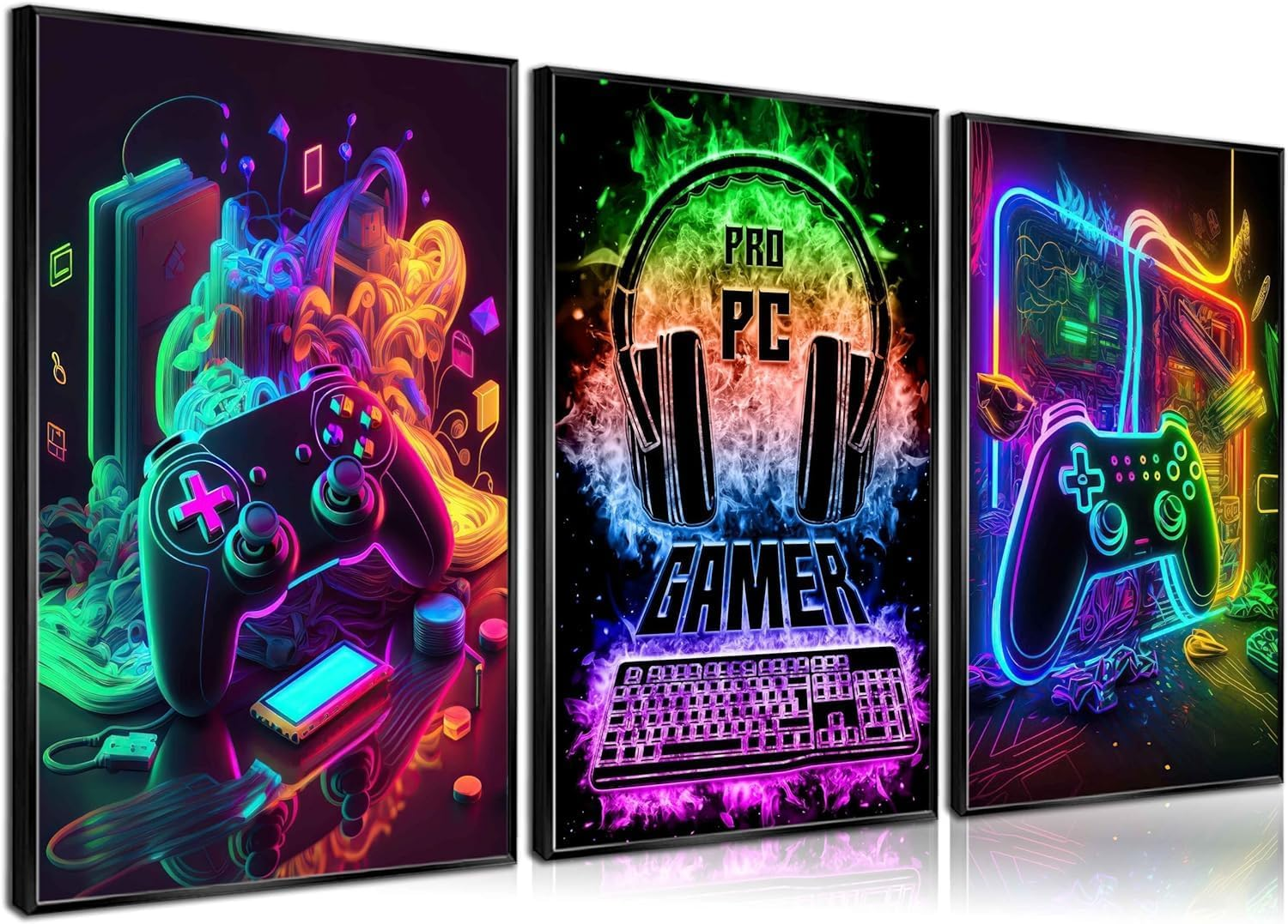 NBYARTQ 3Pcs Cool Gaming Wall Art Retro Video Gamer Watercolor Posters Pictures Colorful Neon Gamepad Canvas Painting Prints for Boys Room Kids Gamer Room Bedroom for Boys Home Decoration 12X16In