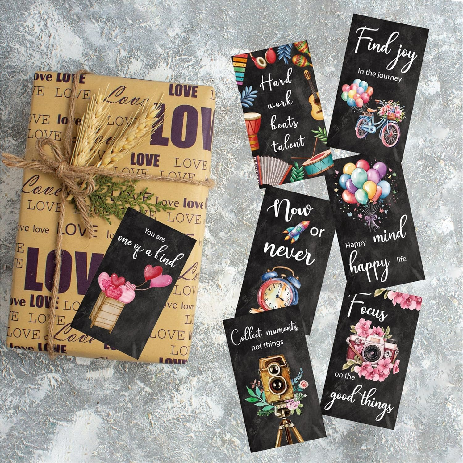 BEANPRECOY 50Pcs Assorted Inspirational Cards Motivational Kindness Mini Note Cards Positive Affirmations Cards Chalkboard Design Encouragement Mindfulness Affirmation Card with Unique-8.8X5.1Cm image number 4