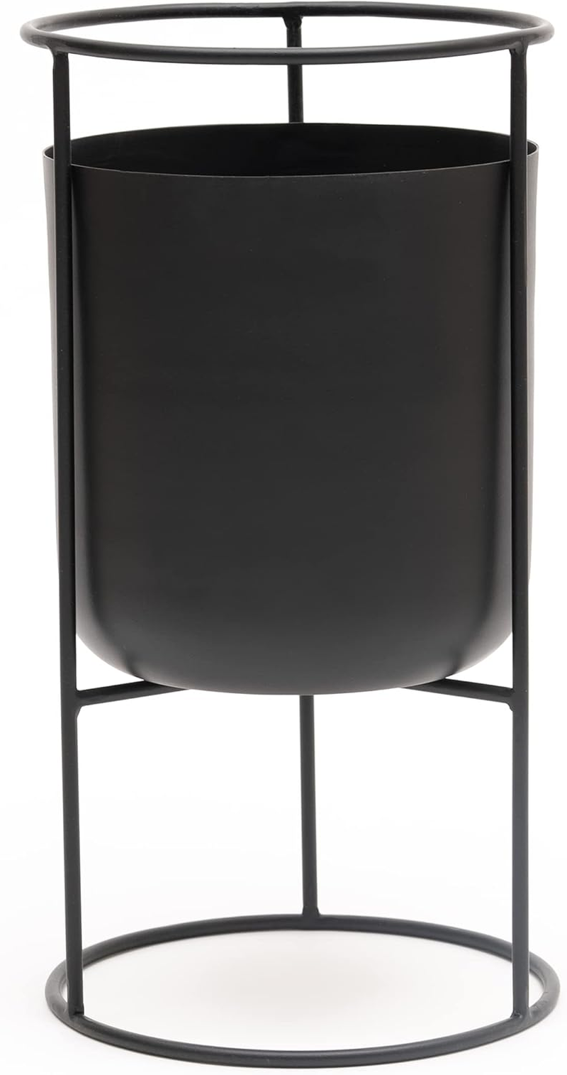 Olly & Rose Matt Black Metal Plant Pot with Black Plant Stand - Tall 50Cm Large Plant Pot Indoors with Stand - Large Decorative Planter image number 2