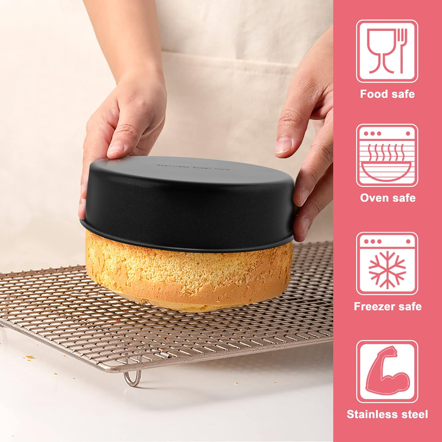 6 Inch Cake Pan Set of 3, E-Far Nonstick Stainless Steel Small round Cake Pans Tin for Baking Layer Cakes, Stainless Steel Core & Non-Toxic Coating, Straight Side & 2 Inch Deep image number 2