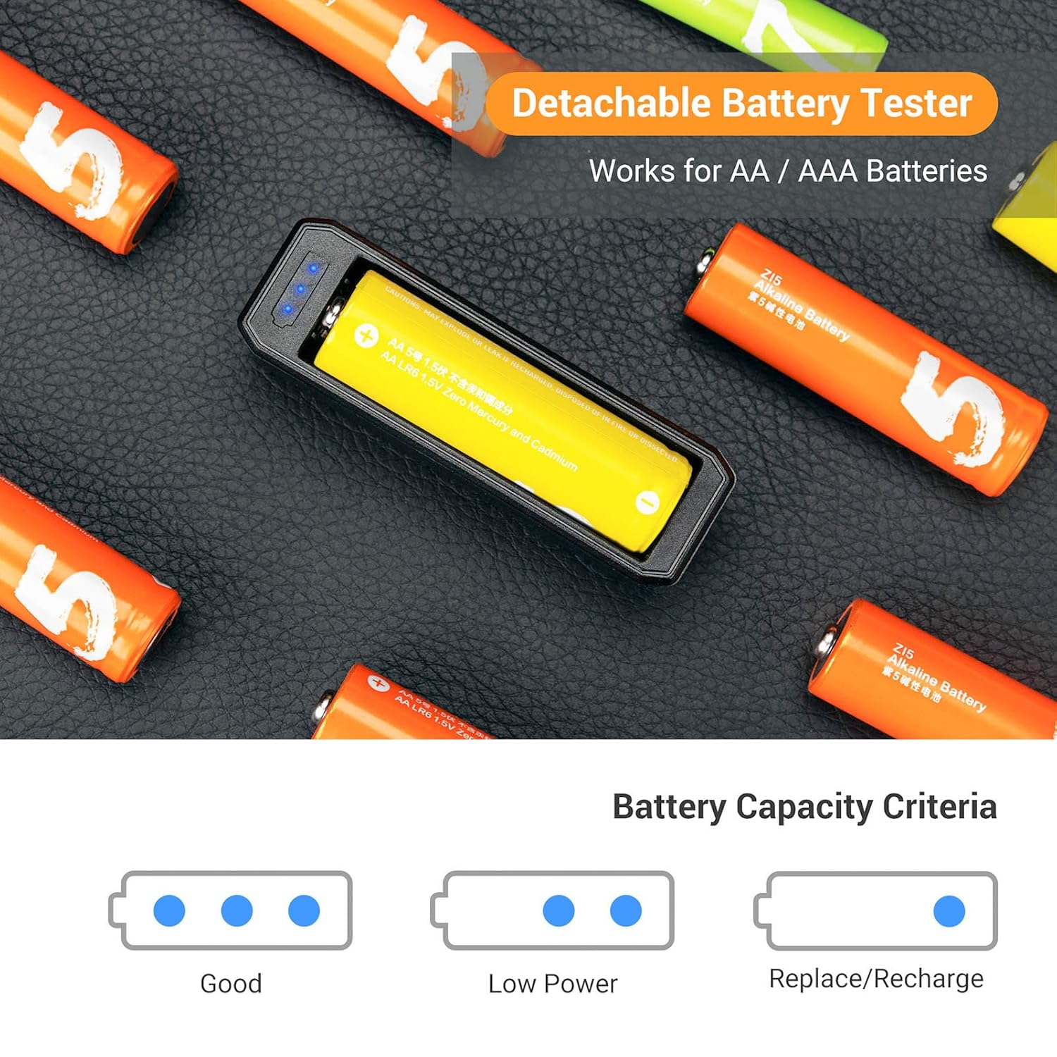 24 Slots AA AAA Battery Storage Case with Battery Tester Functions for 14Pcs AA Batteries + 10Pcs AAA Batteries, Water-Resistant Anti-Shock Protector, with Carabiner X 1 image number 2