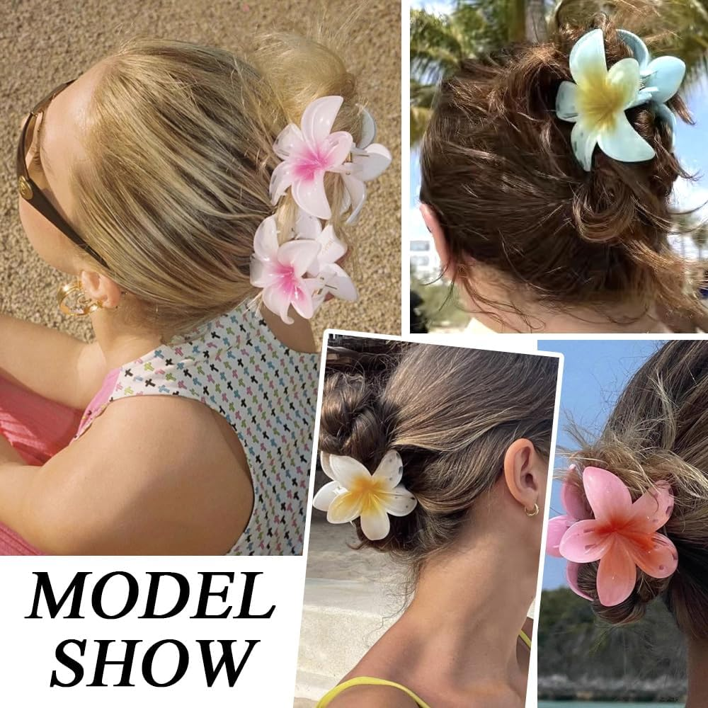TOFBS Pack of 10 Egg Flower Hair Clips for Thick Thin Hair Bohemian Hawaiian Hair Clips for Women Hair Styling Hair Claw Beach Party Pool Holiday Accessories image number 6