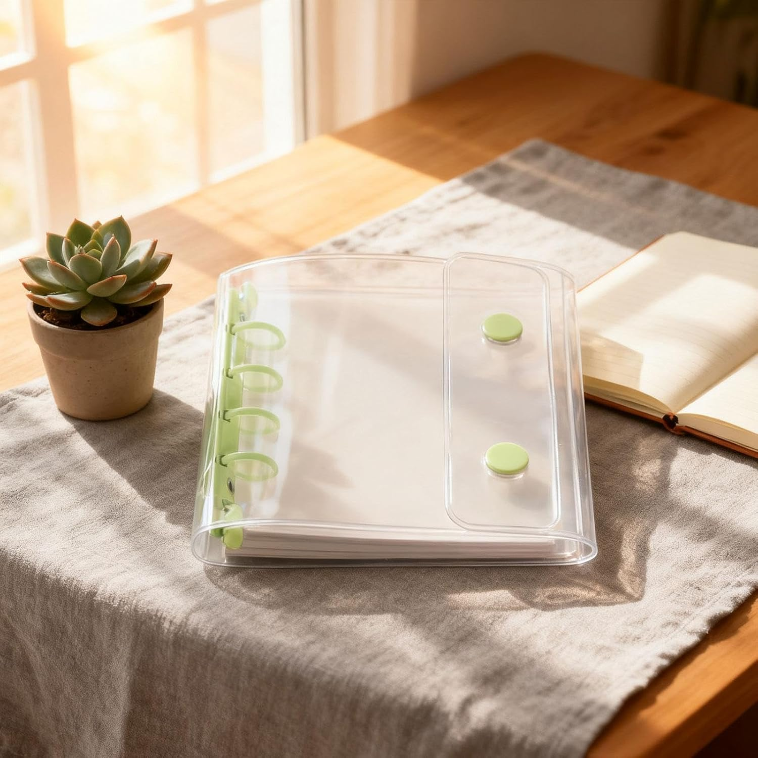 Binder Notebook Covers with Blank Inner Papers 5 S Protector Clear round Binder Cover for Travel Vacation Pictures, Green