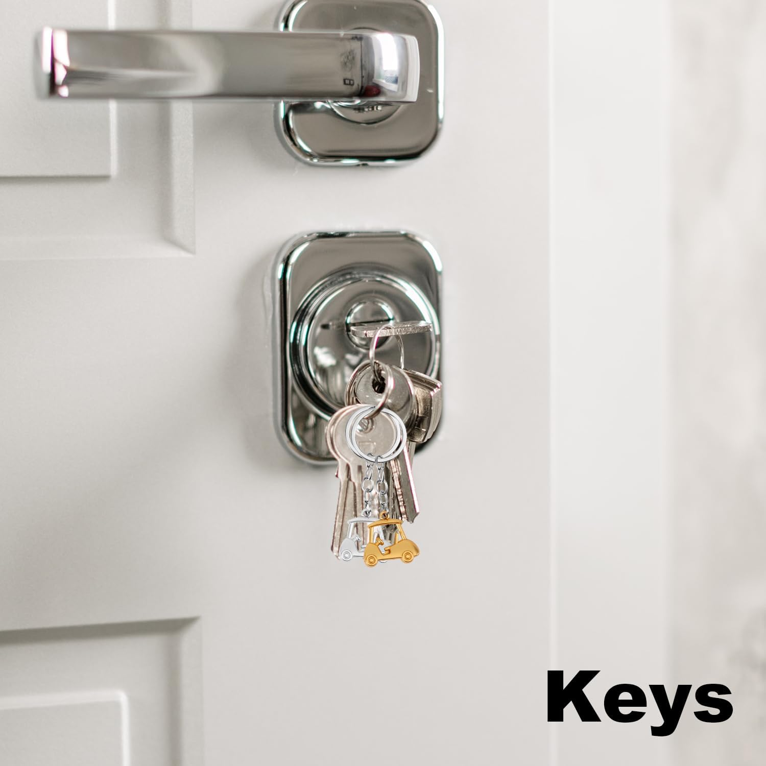 2Pcs Golf Cart Keychain, Zinc Alloy Golf Keychain Silver Gold Sparklely Golf Cart Keychain Golf Style Key Chains for Man Golf Lovers Golf Souvenirs, Silver, Gold image number 5