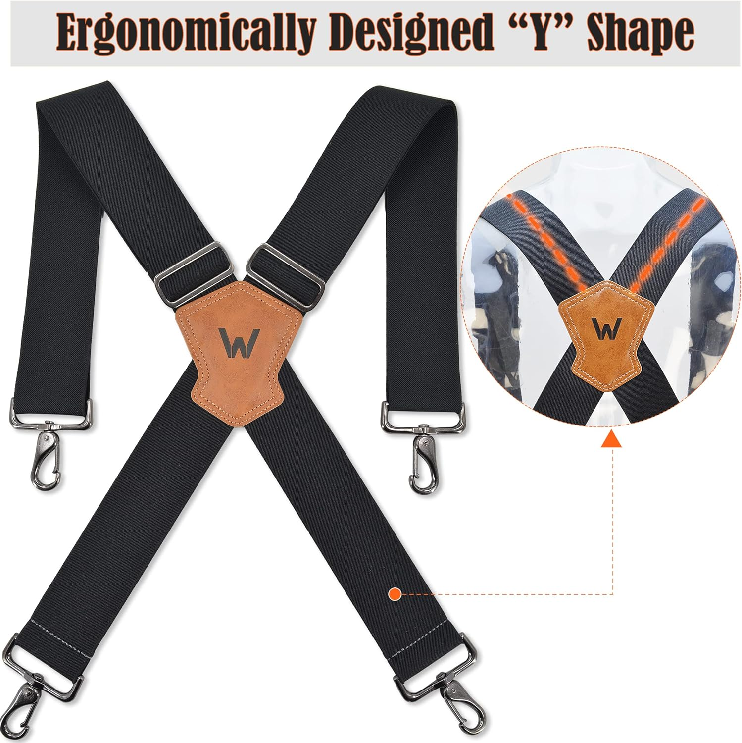 WELKINLAND Heavy-Duty 2Inch-Wide Full-Elastic Work Suspender for Jeans - Black image number 4
