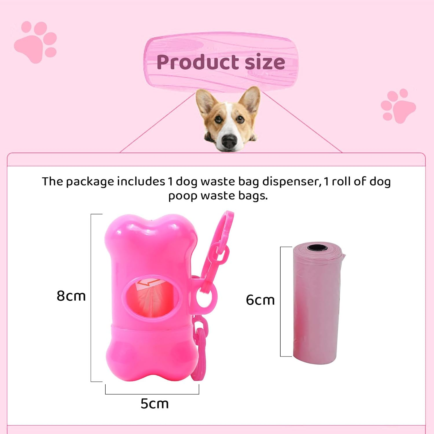 Dog Waste Bag Dispenser with Carabiner Clip - Leak-Proof Portable Poop Bag Holder for Dog Leashes, Includes 1 Roll - Pet Waste Disposal Accessories (Pink) image number 2