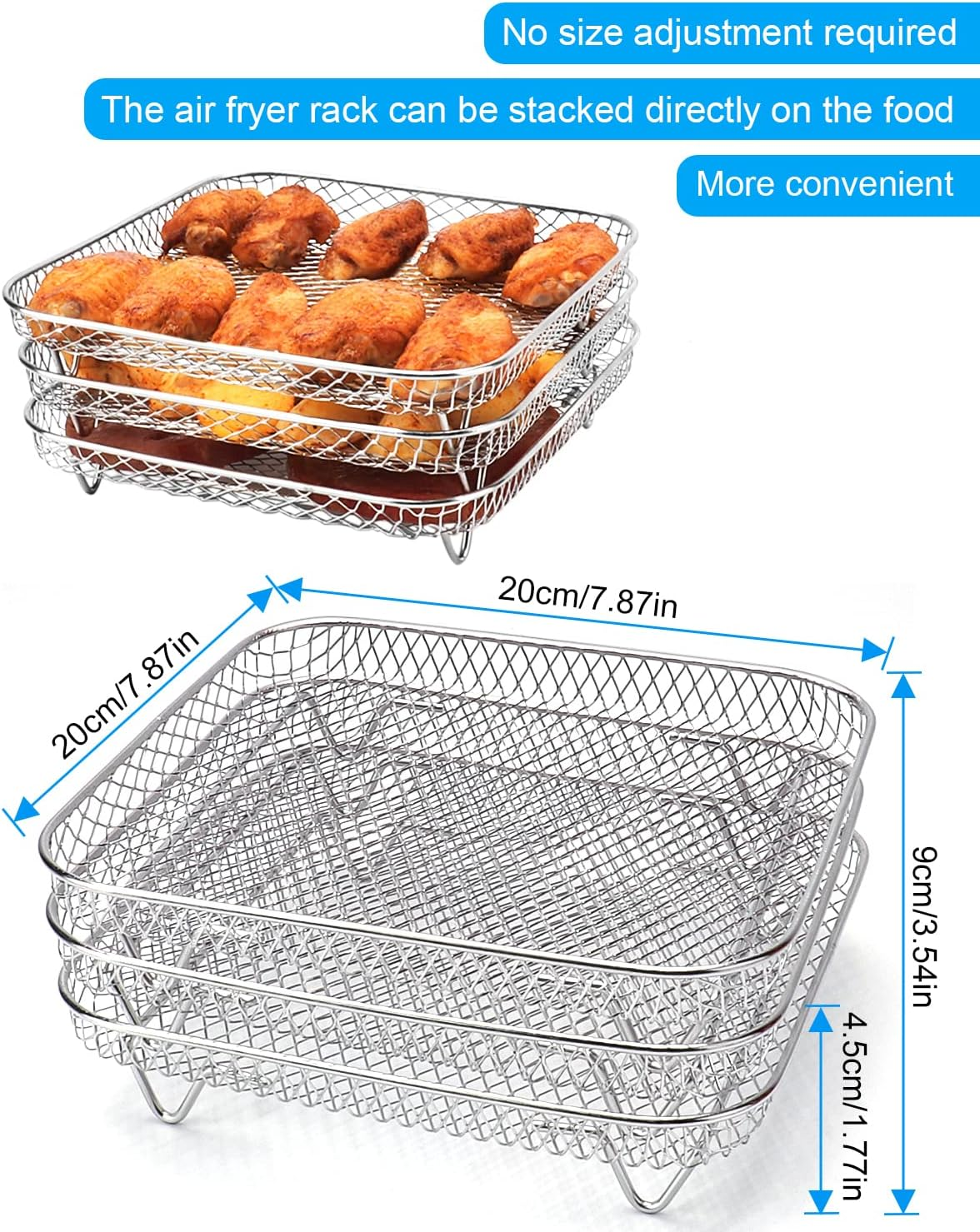 Air Fryer Rack for Instant Vortex COSORI NUWAVE Air Fryer Oven- 304 Stainless Steel Three Stackable Dehydrator Rack Toast Rack Stand Accessories image number 4