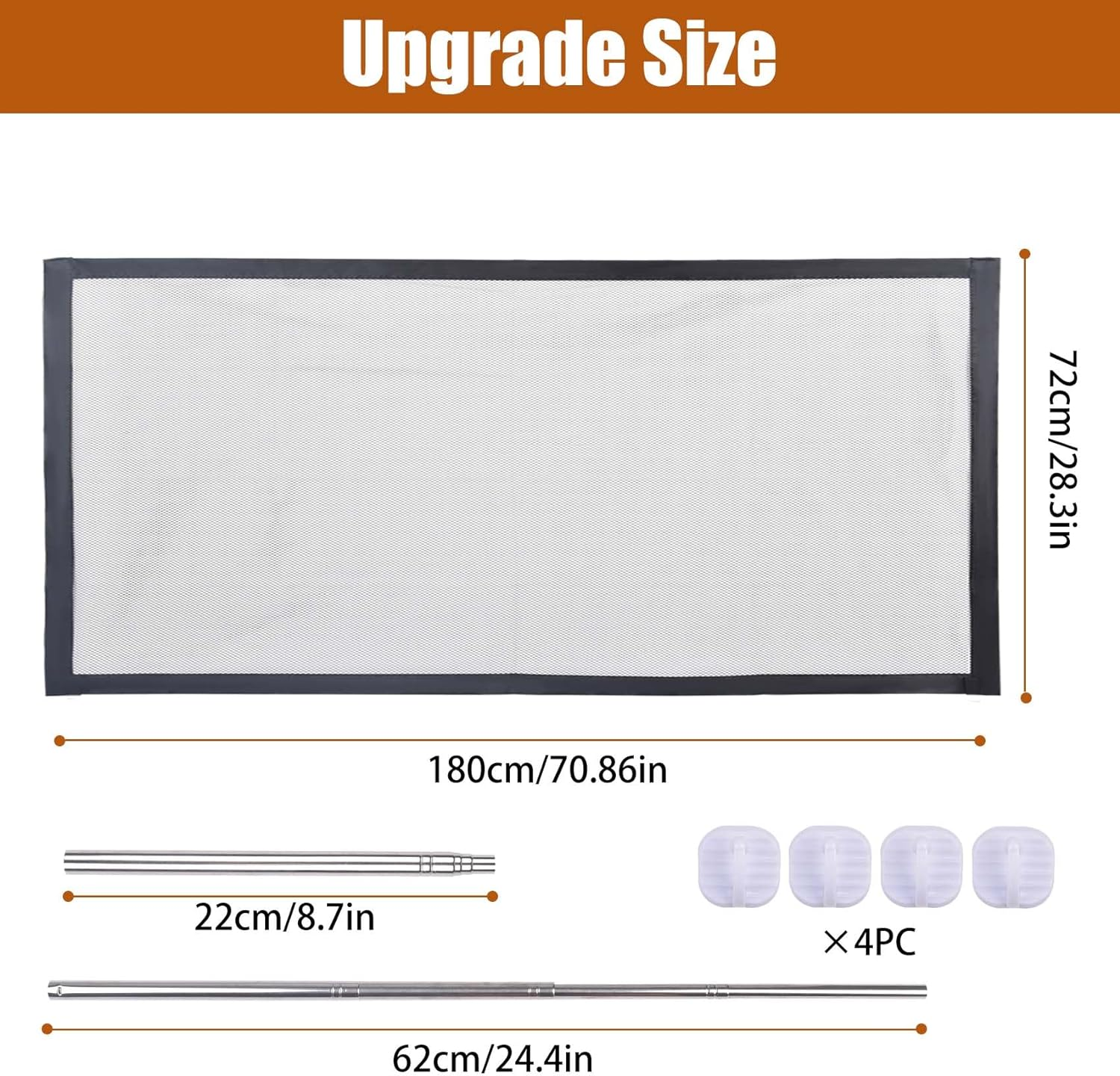 JINGIHE Pet Gate,180 X 72Cm Mesh Gates with 4 Hooks Stainless Steel Support Rod for Kids and Pet Protection,No Drilling Portable Cat Barrier for Home Doorways Stairs Hallways Indoor Outdoor image number 4