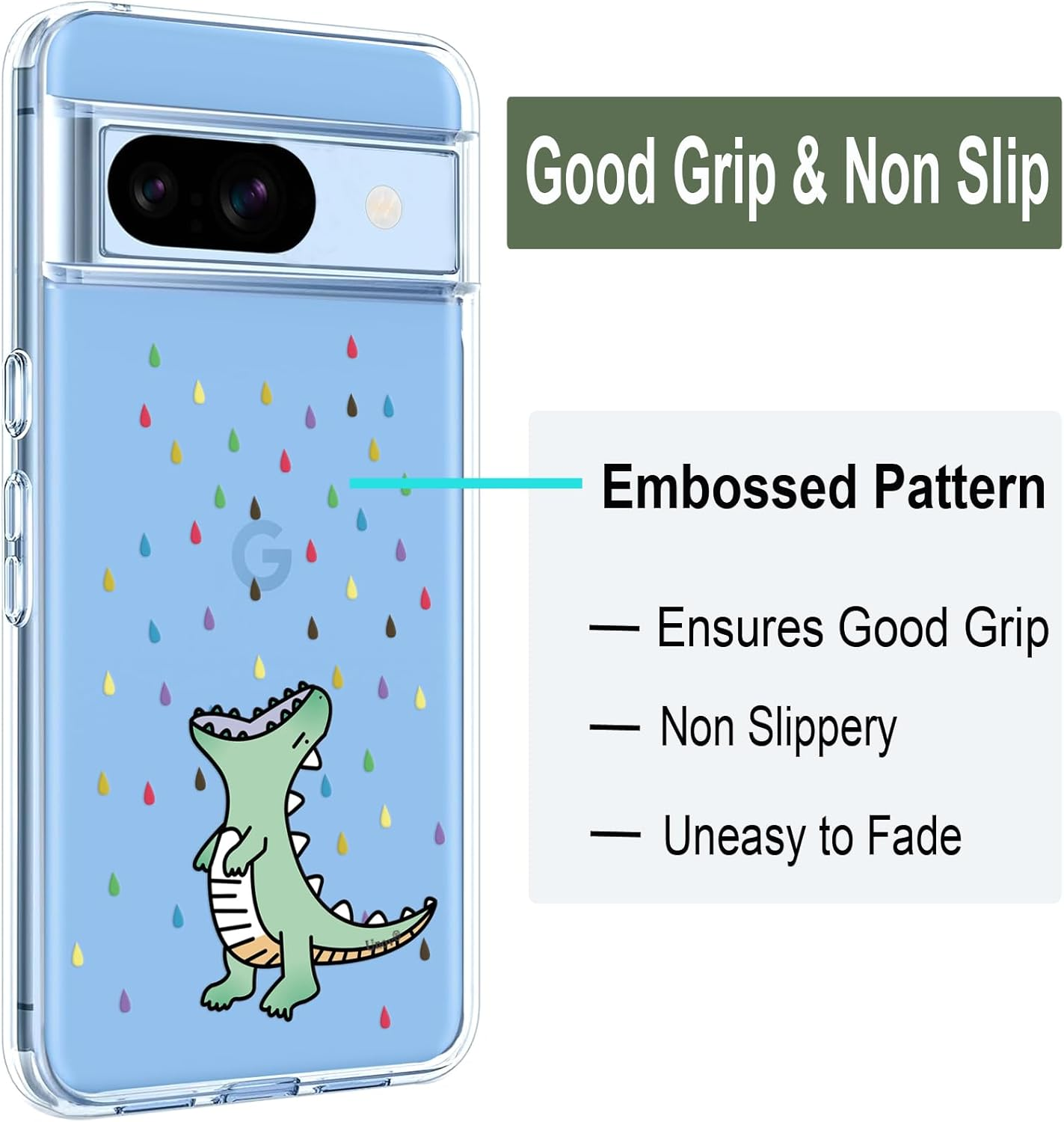 Unov Case Compatible with Pixel 8A Case Clear with Design Soft TPU Shock Absorption Slim Embossed Pattern Protective Back Cover for Pixel 8A (Rainbow Dinosaur) - Flower Bouquet image number 7