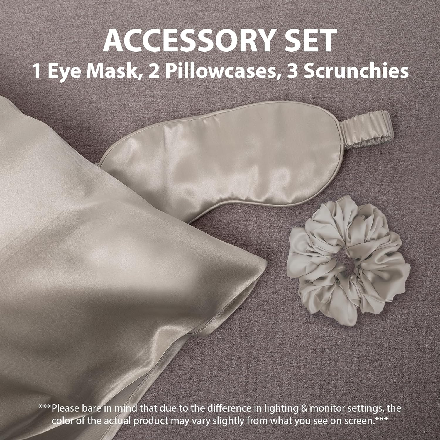 Cathay Home Satin Bedding Accessories Set &ndash; Pillowcases, Eyemask, Scrunchies &ndash; Silky Smooth &ndash; Wrinkle & Fade Resistant (Standard, Cream) image number 4
