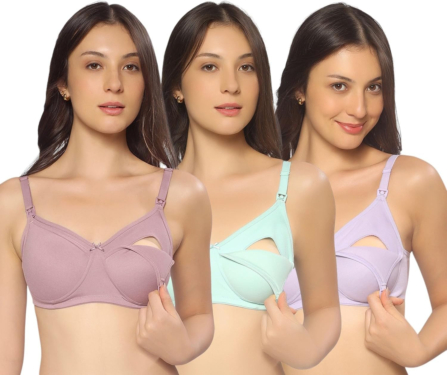 Momtobe Women'S Cotton Multicolor Full Cup Non Padded Feeding Bra/Nursing Bra/Maternity Bra Combo