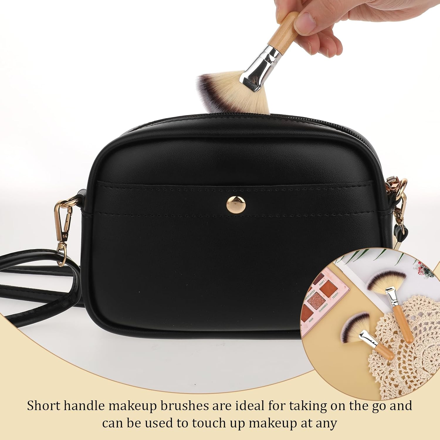 Small Fan Brush, 2 PCS Fluffy Facial Brush Cosmetic Tools Esthetician Supplies Face Applicator for Women Girls Esthetician Makeup Face Cleaning Painting Watercolor Canvas (Brown) - Brown image number 2