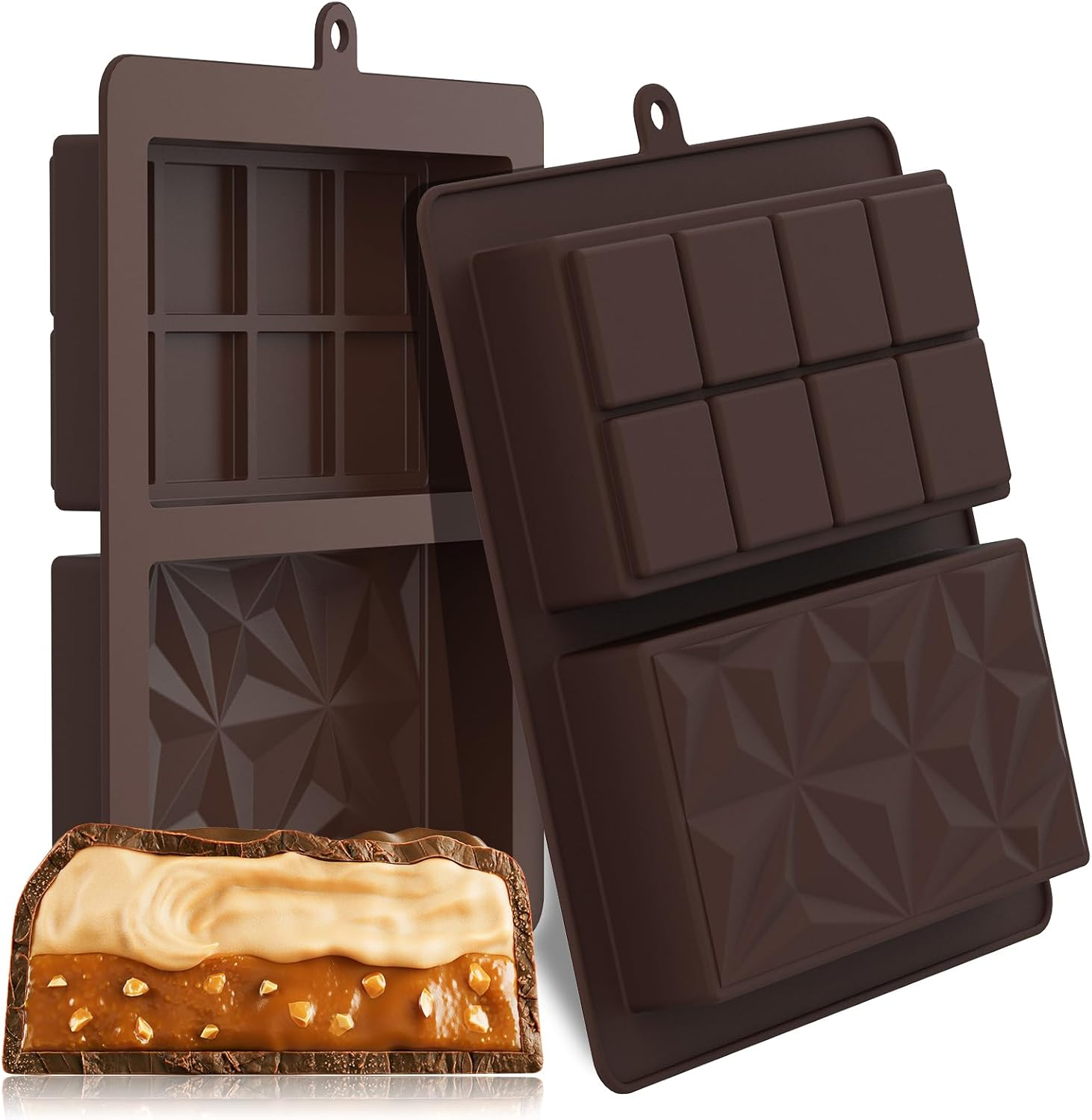 2PCS Chocolate Moulds，Geeric Dubai Deep Chocolate Bar Mold Silicone Deep Upgraded Break Apart Non-Stick Easy Release Chocolate DIY Molds Baking Molds for Wax Melts,Candy,Jell