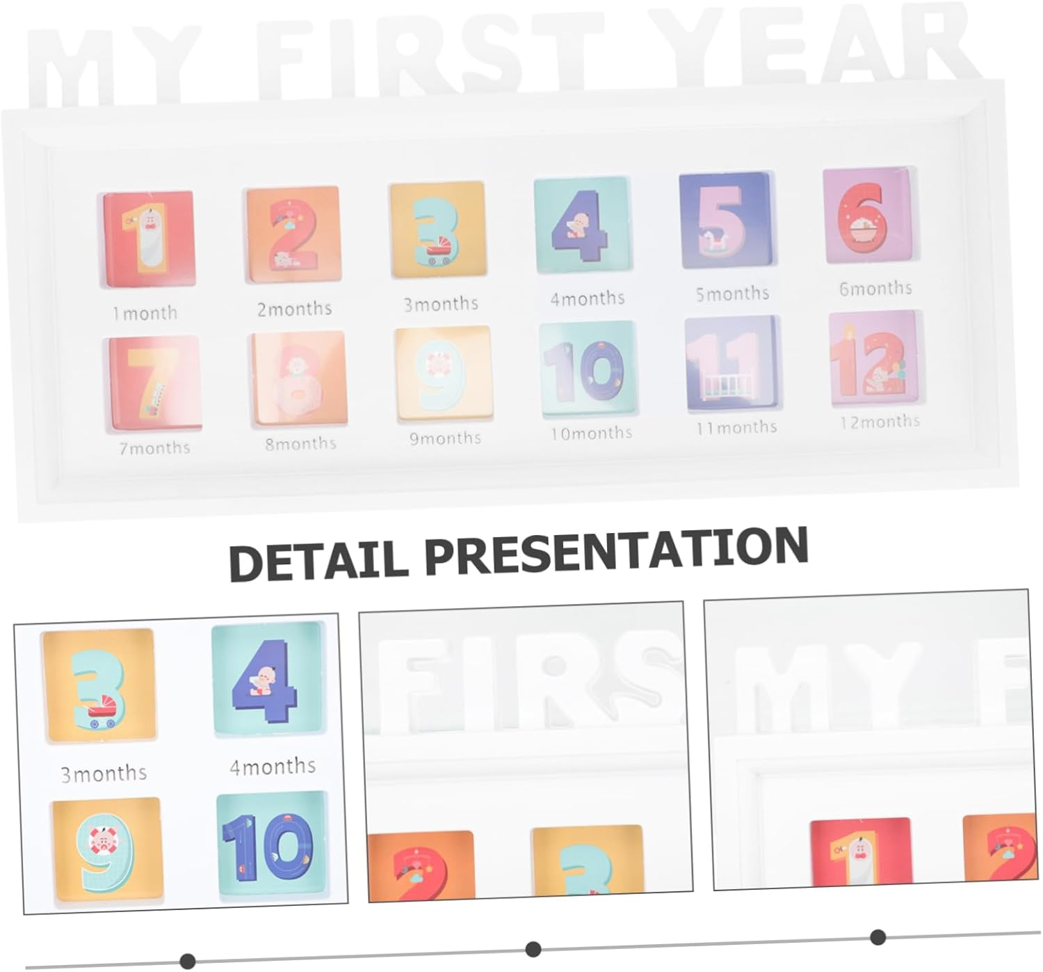 Month Growth Photo Frame Compact First Year Picture Holder for Boys Creative Milestone Display for Home Decor for Recording Memories - Blue image number 2